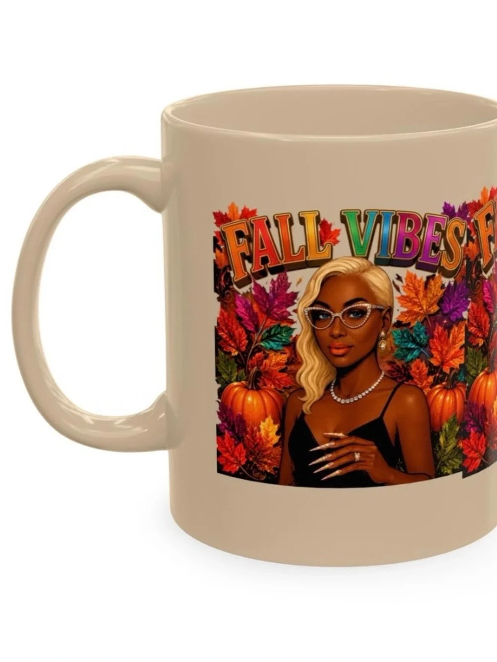 Fall Vibes Beige Ceramic Mug - Seasonal Graphic